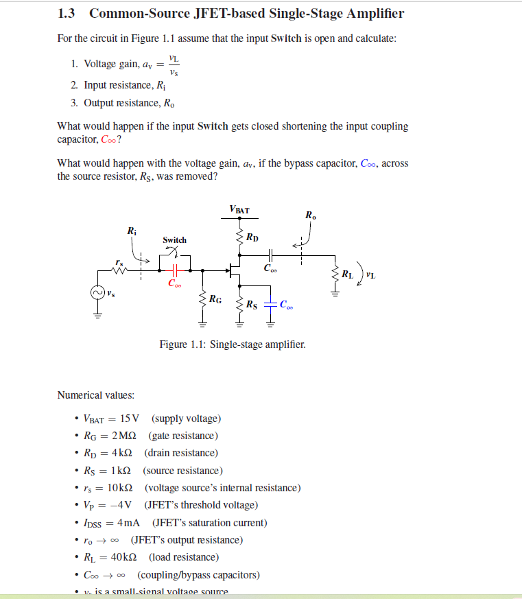 Solved 13 Common Source Jfet Based Single Stage Amplifier 3617