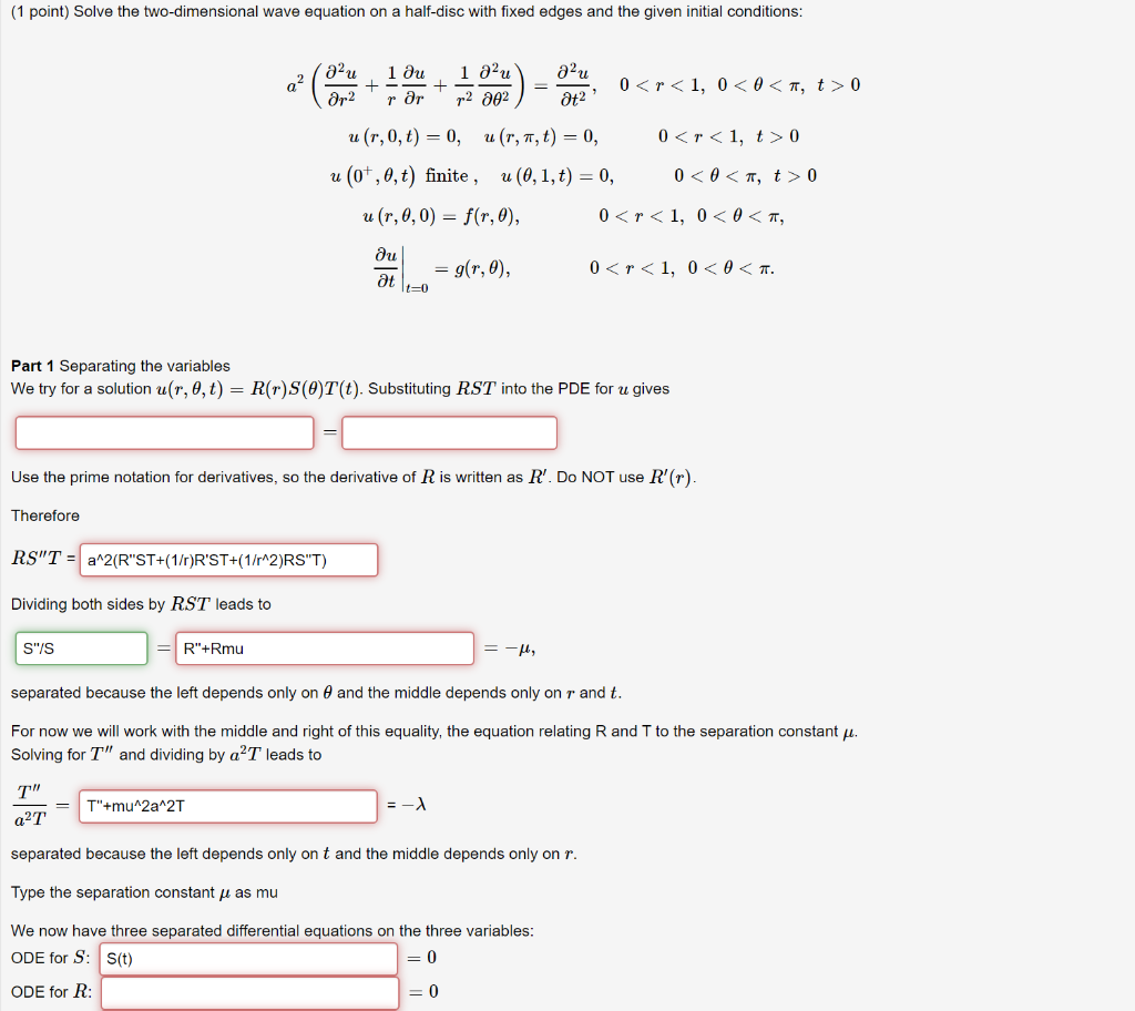 1 Point Solve The Two Dimensional Wave Equation Chegg Com