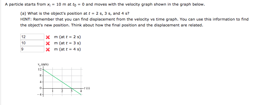 Solved A particle starts from xi = 10 m at to = 0 and moves | Chegg.com