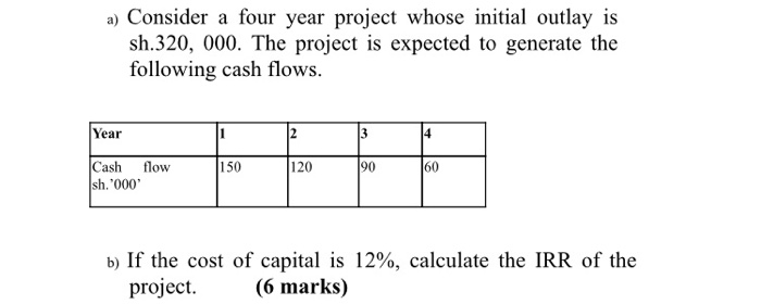 Solved a) Consider a four year project whose initial outlay | Chegg.com