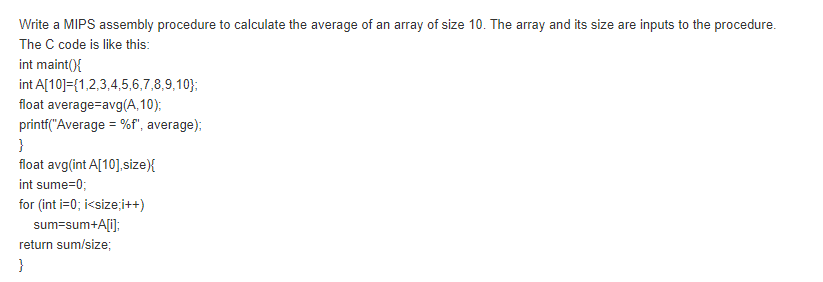 Solved Write A MIPS Assembly Procedure To Calculate The | Chegg.com