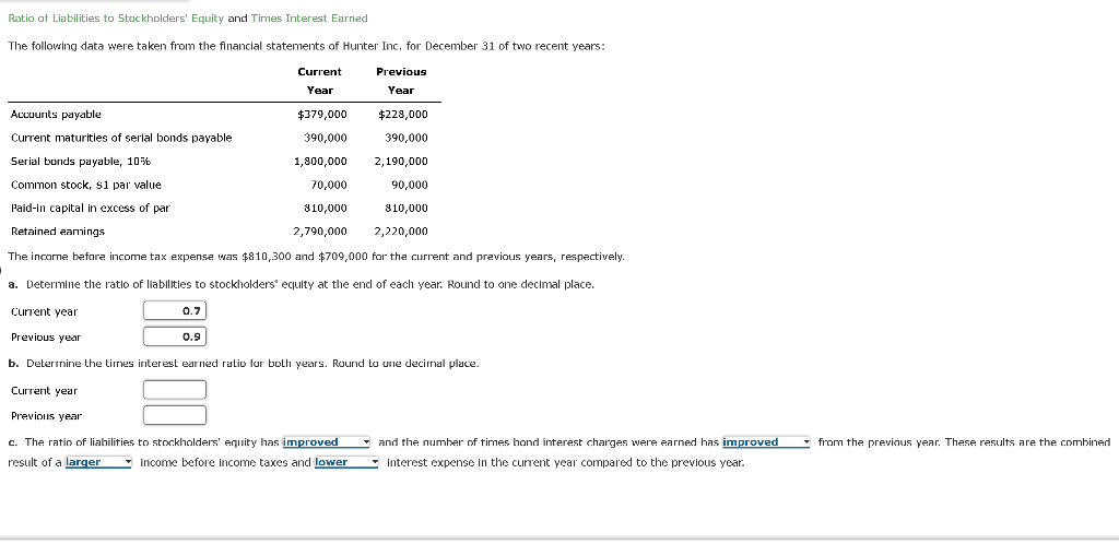 Solved Ratio of Liabilities to Stackholders' Equity and | Chegg.com