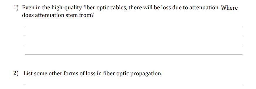Solved 1) Even in the high-quality fiber optic cables, there | Chegg.com