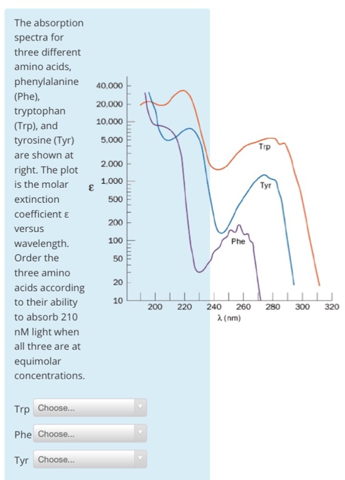 Solved The absorption spectra for three different amino | Chegg.com