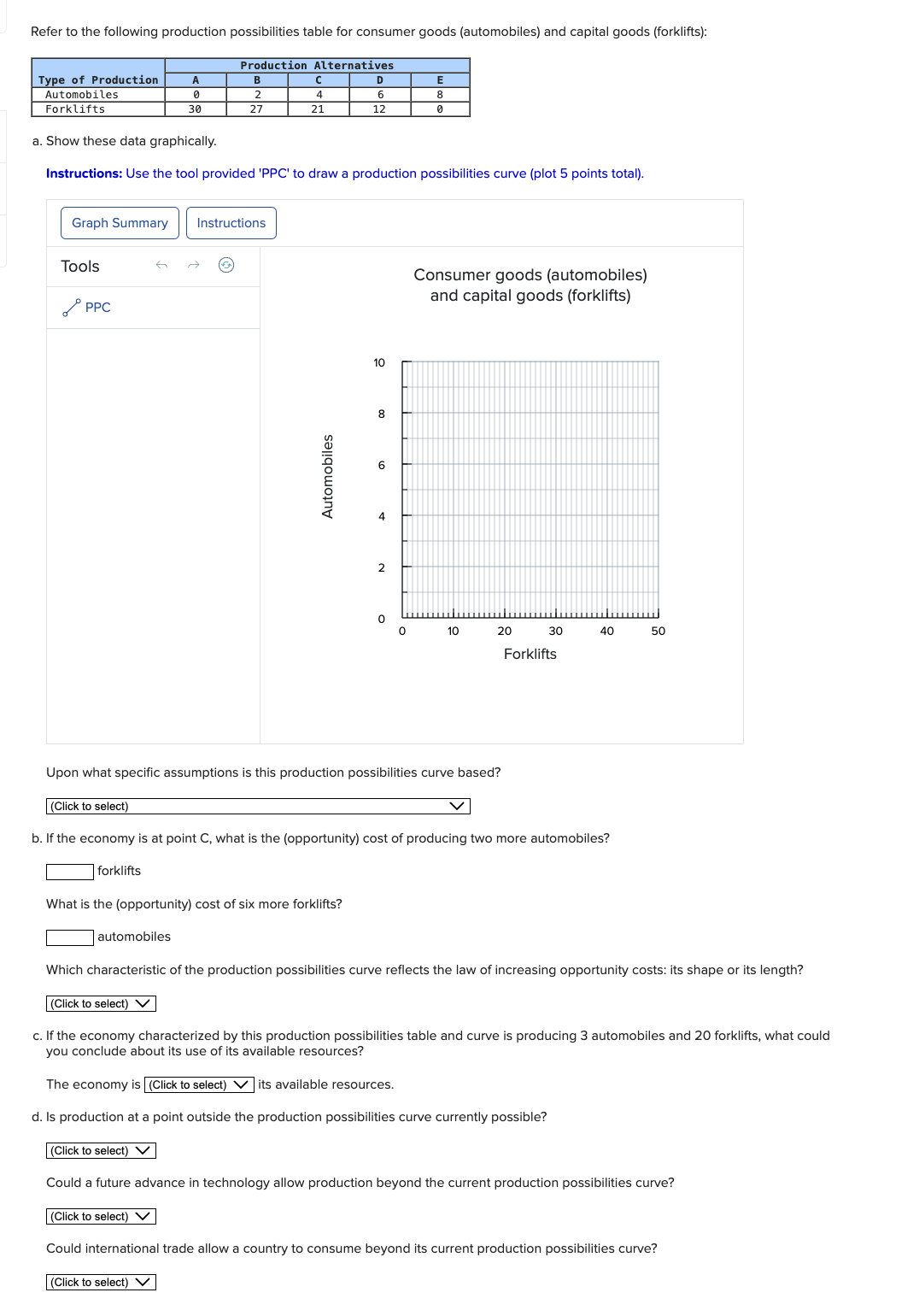 Solved Refer to the following production possibilities table | Chegg.com