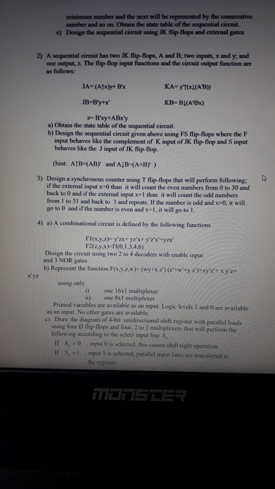 1 The State Table Of A Sequential Circuit Is As G Chegg Com