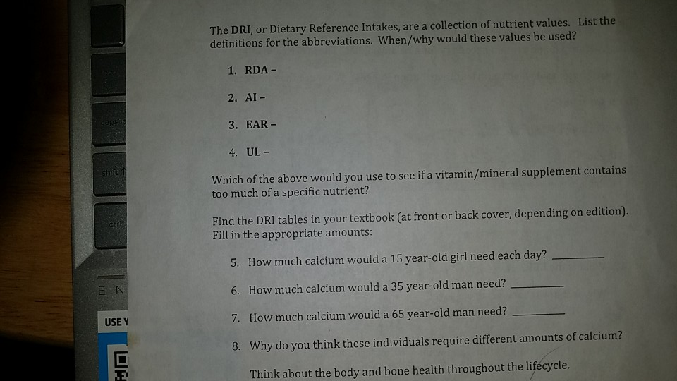 The Dri Or Dietary Reference Intakes Are A Chegg Com