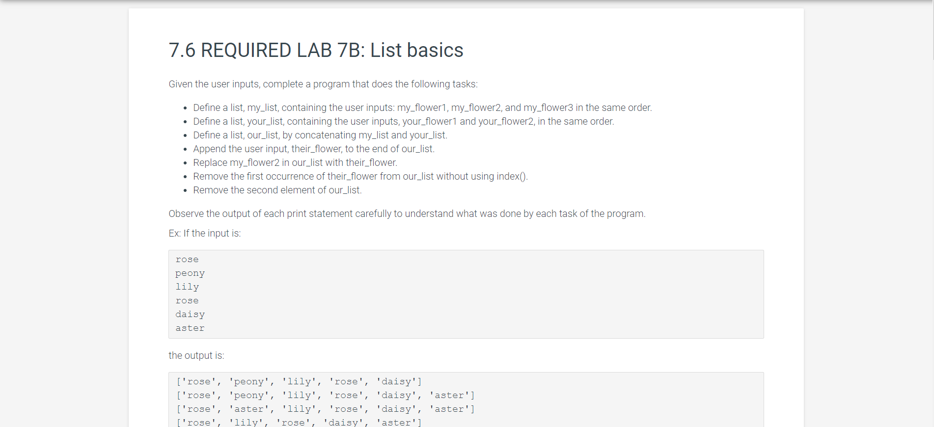 Solved 7.6 REQUIRED LAB 7B: List Basics Given The User | Chegg.com