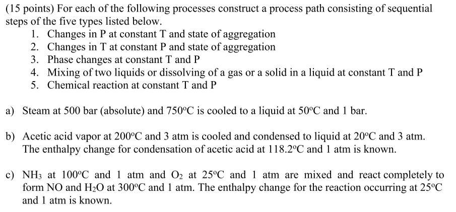 Solved (15 Points) For Each Of The Following Processes | Chegg.com