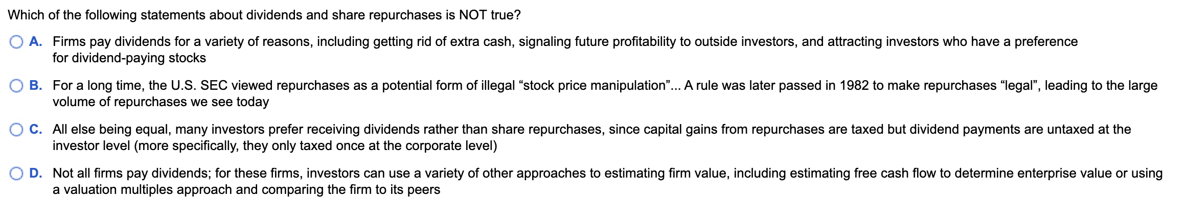 Solved Which of the following statements about dividends and | Chegg.com