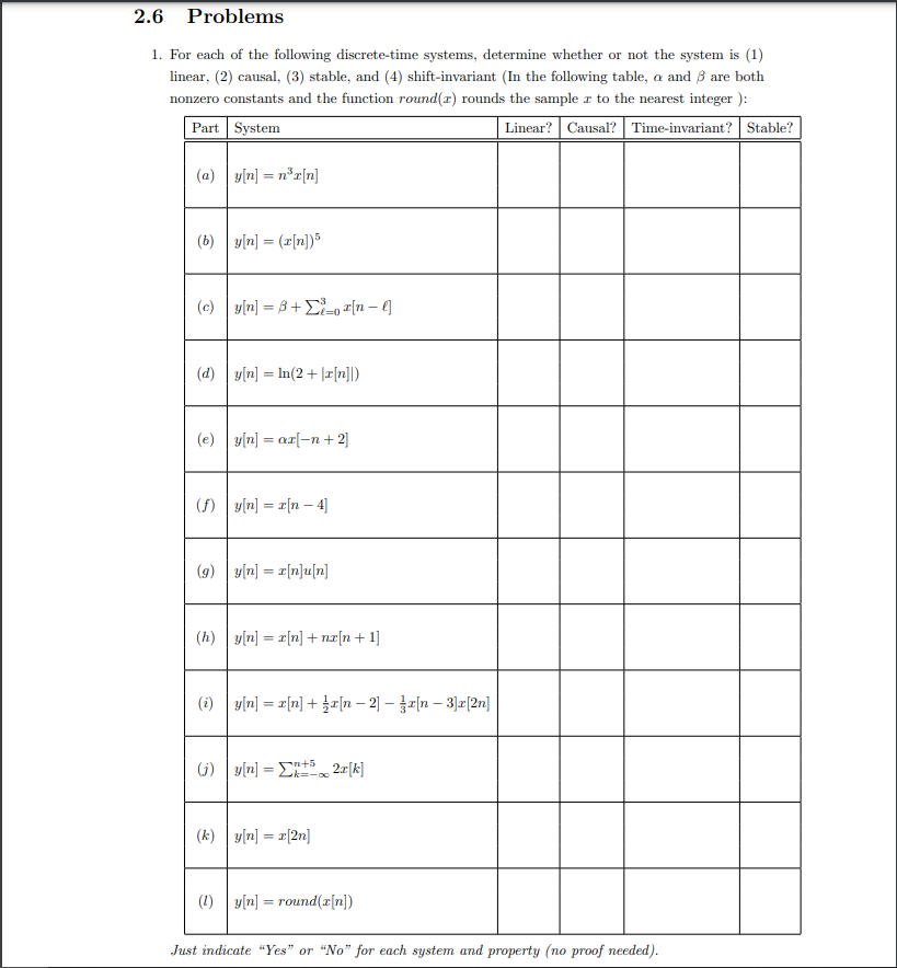 Solved 1. For Each Of The Following Discrete-time Systems, | Chegg.com