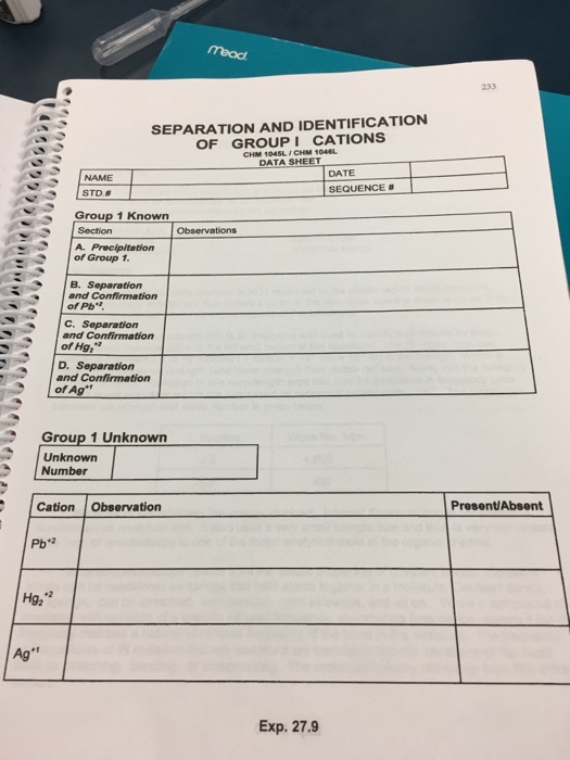 Solved SEPARATION AND IDENTIFICATION OF GROUP I CATIONS NAME | Chegg.com