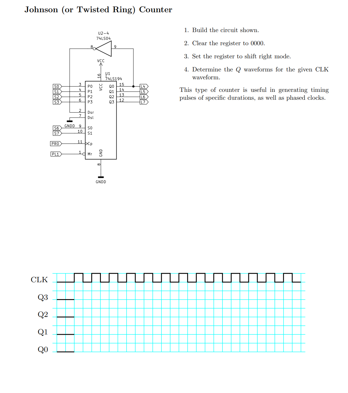 Solved Johnson (or Twisted Ring) Counter 1. Build the | Chegg.com