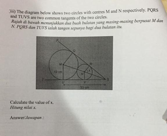 Solved Iii) The Diagram Below Shows Two Circles With Centres | Chegg.com