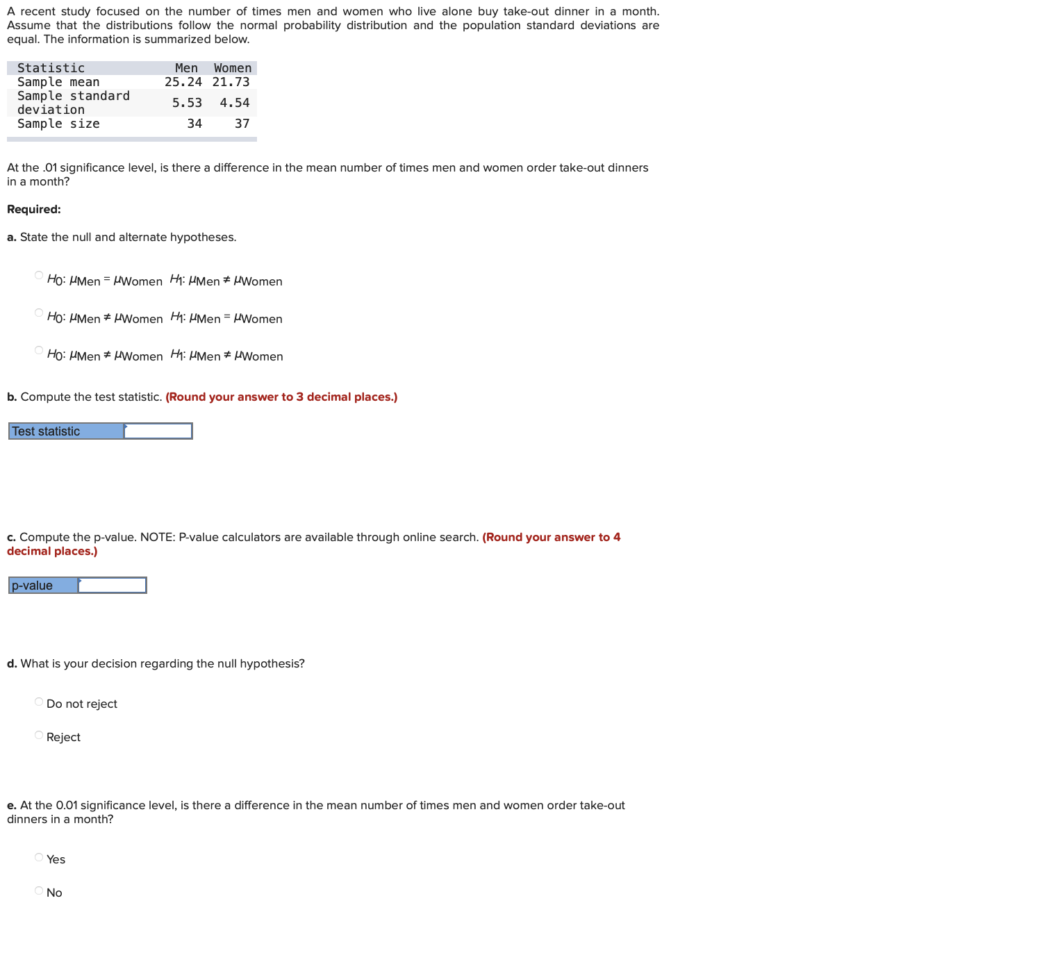 Solved A recent study focused on the number of times men and | Chegg.com