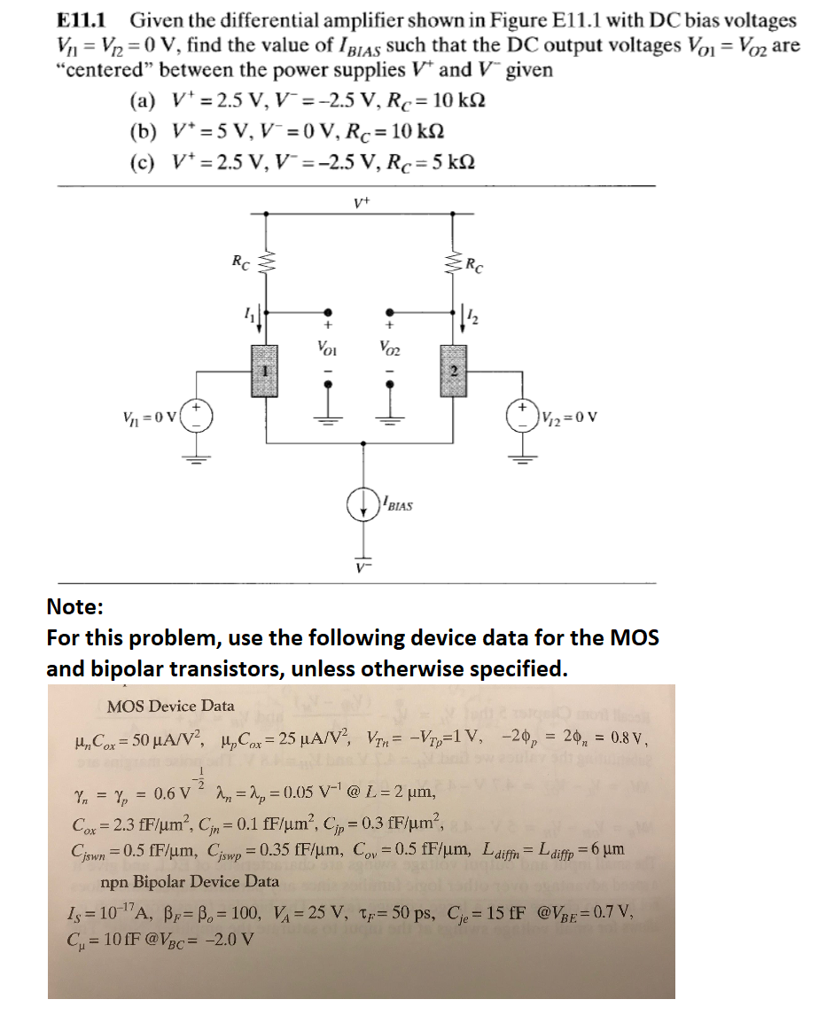 E11 1 Given The Differential Amplifier Shown In Fi Chegg Com