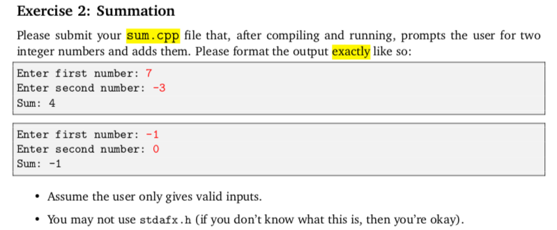 Solved Exercise 2: Summation Please submit your sum.cpp file | Chegg.com