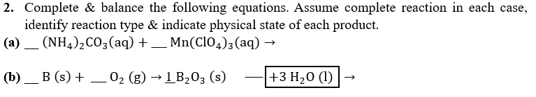 Solved 2. Complete \& balance the following equations. | Chegg.com