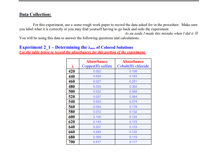 Data Collection: For this experiment, use a some | Chegg.com