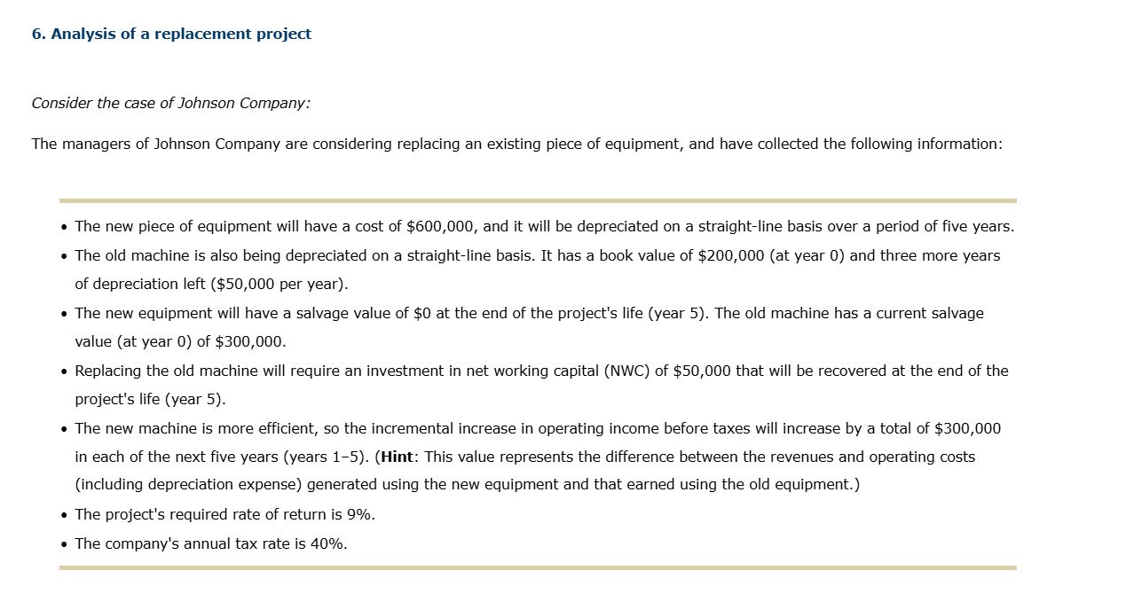 Solved 6. ﻿Analysis of a replacement projectConsider the | Chegg.com