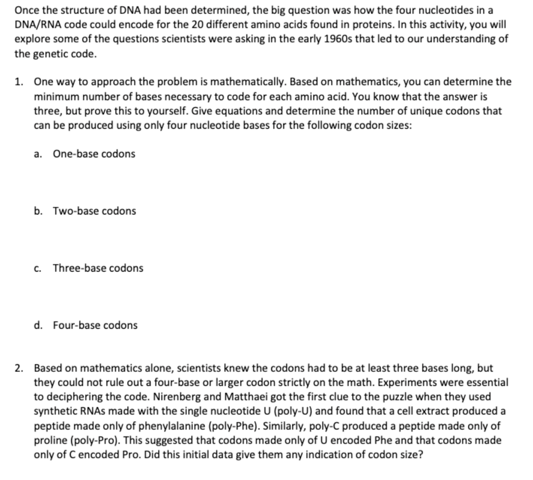 Solved Once the structure of DNA had been determined, the | Chegg.com