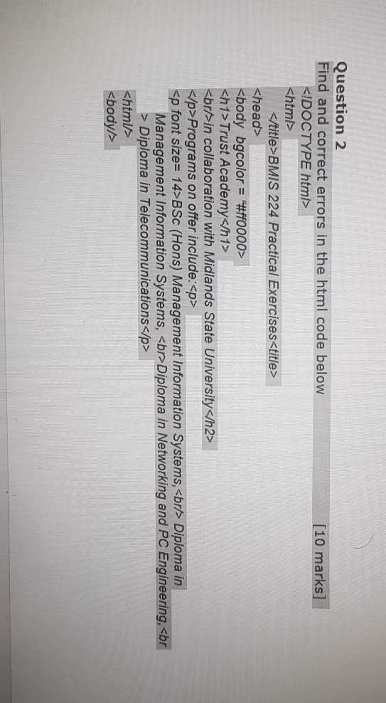 Solved Question 2 Find and correct errors in the html code | Chegg.com