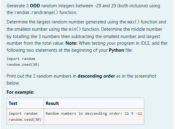 Solved Generate 3 ODD random integers between -29 and 29 | Chegg.com