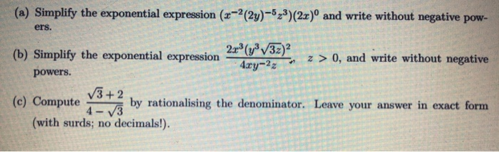Solved (a) Simplify the exponential expression (a- 2 | Chegg.com