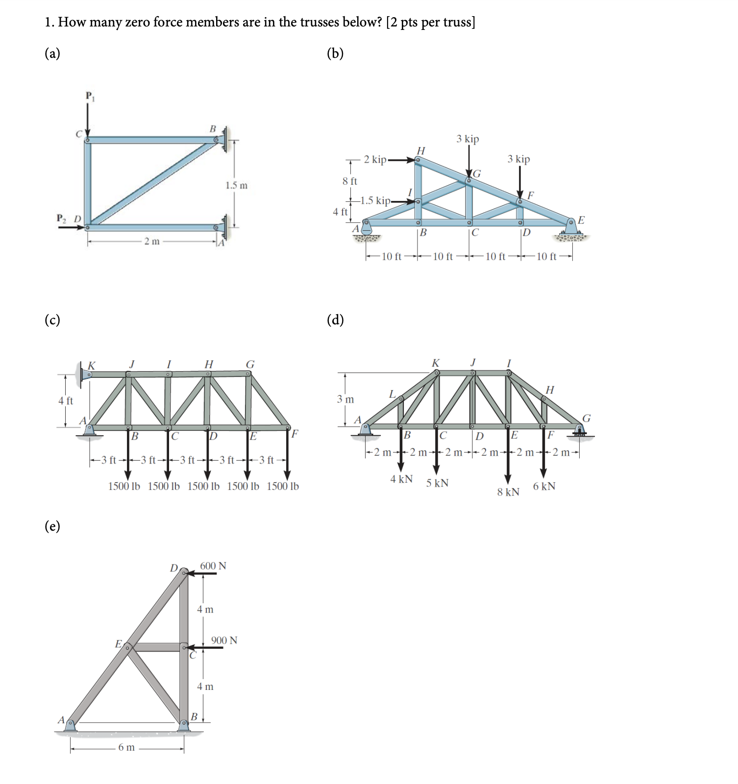 Solved 1. How many zero force members are in the trusses