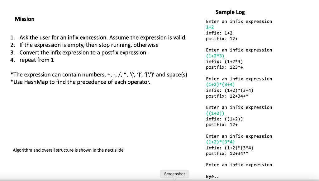 Mission 1. Ask the user for an infix expression. | Chegg.com
