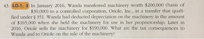 Solved In January 2016, Wanda transferred machinery worth | Chegg.com