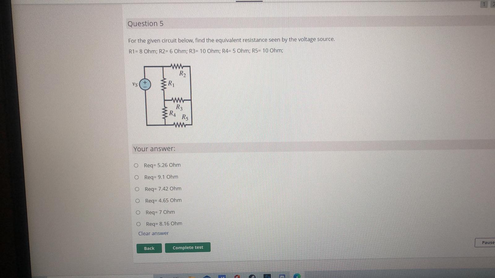 Solved Question 5 For The Given Circuit Below, Find The | Chegg.com