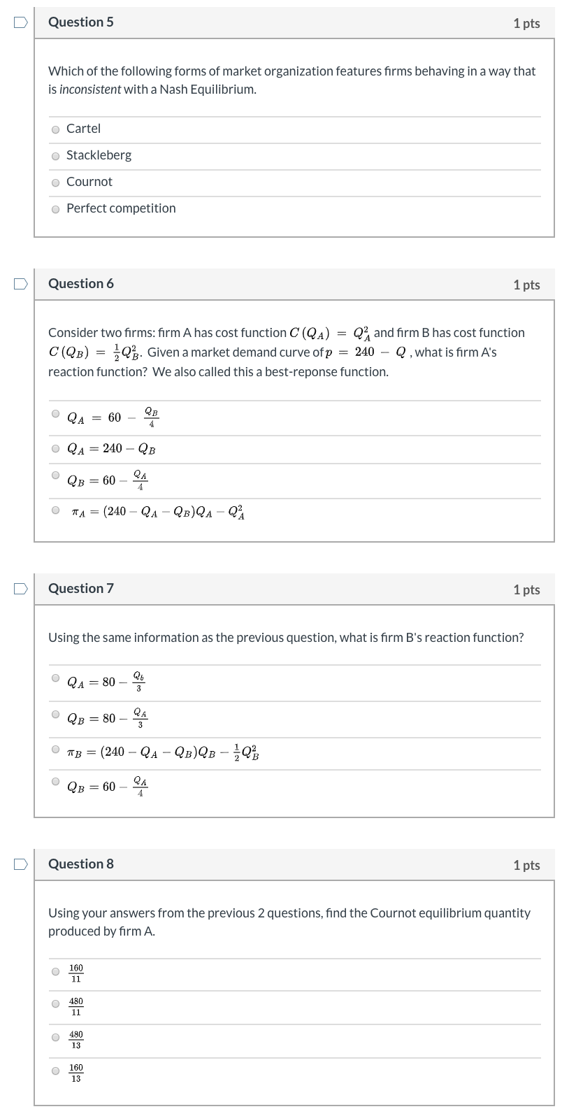 Solved Question 5 1 pts Which of the following forms of | Chegg.com