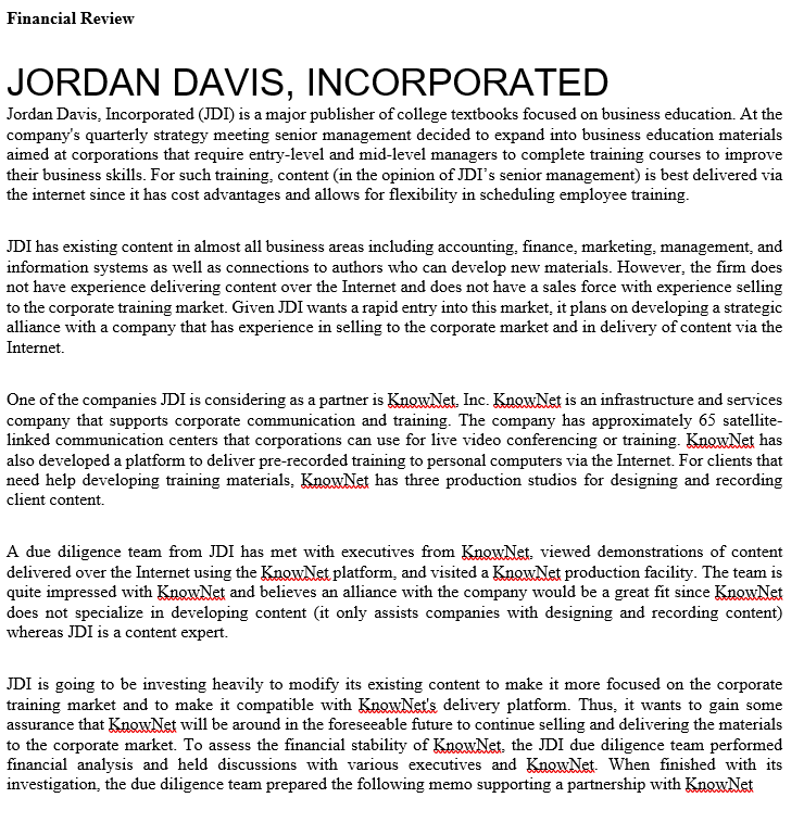 Jordan Davis, lncorporated (JDI) is a major publisher of college textbooks focused on business education. At the companys qu