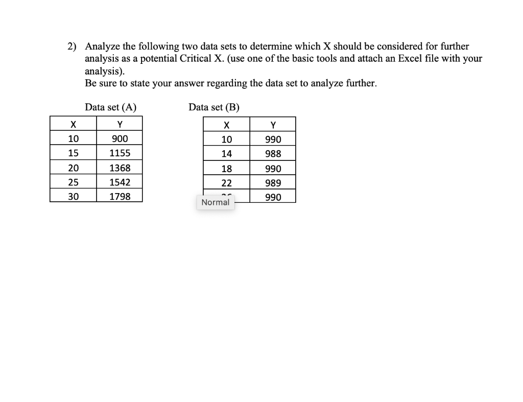 Solved 2) Analyze The Following Two Data Sets To Determine | Chegg.com