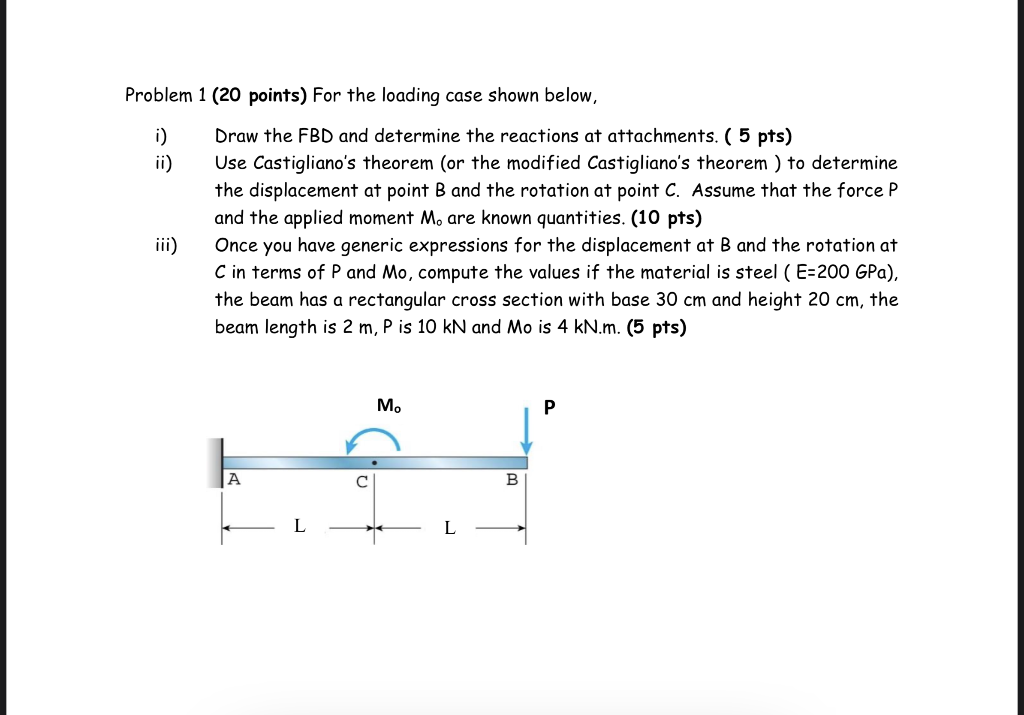 Solved Problem 1 (20 points) For the loading case shown | Chegg.com