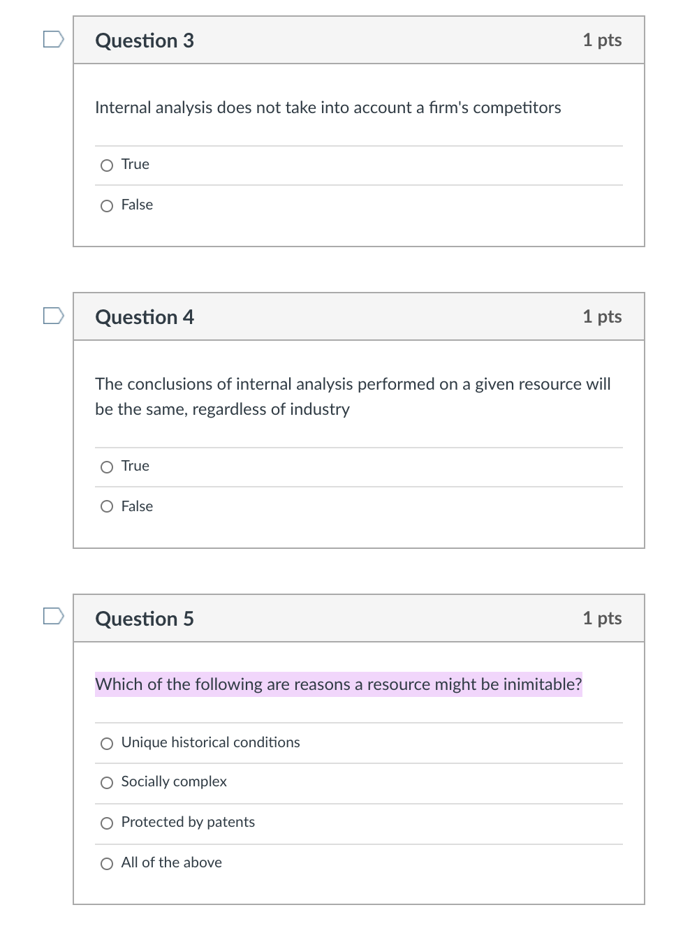 Solved Question 3 1 pts Internal analysis does not take into | Chegg.com