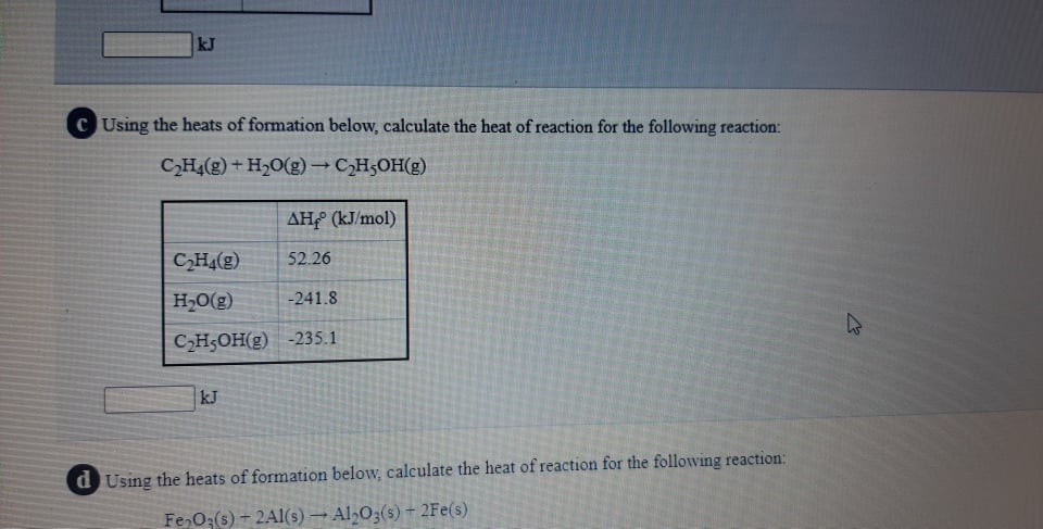 Solved C Using the heats of formation below calculate the Chegg