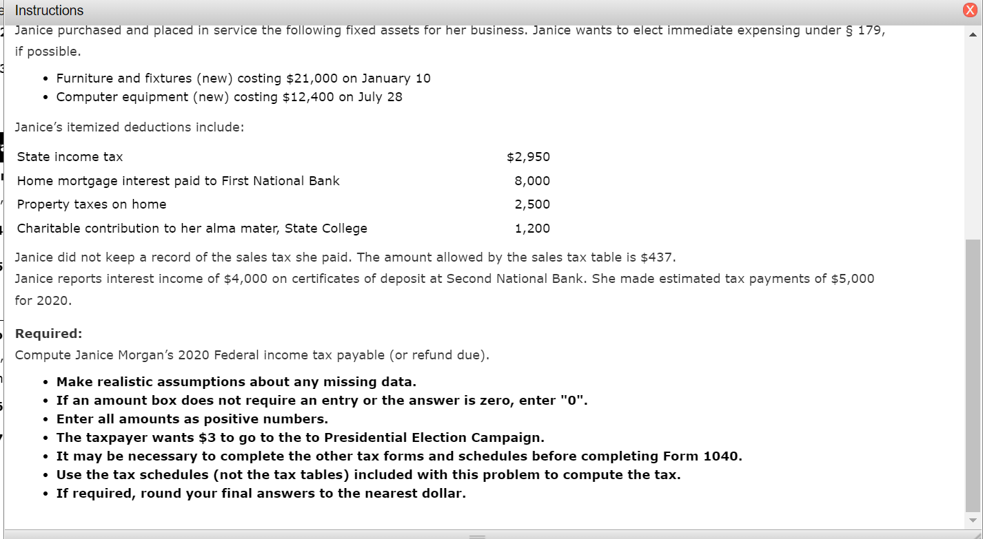 Instructions Note: This Problem Is For The 2020 Tax | Chegg.com