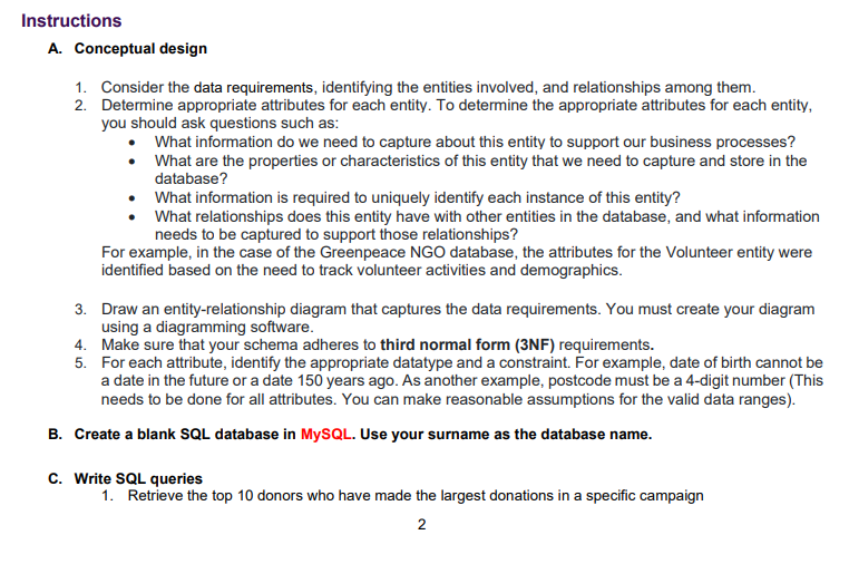 Solved A. Conceptual design 1. Consider the data | Chegg.com