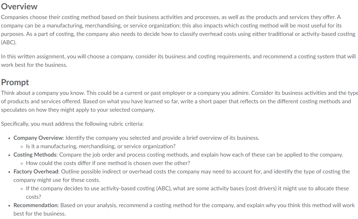 Companies choose their costing method based on their | Chegg.com