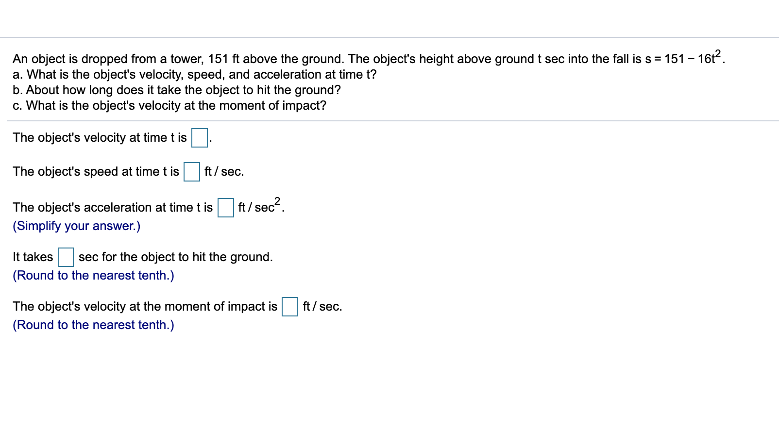 solved-an-object-is-dropped-from-a-tower-151-ft-above-the-chegg