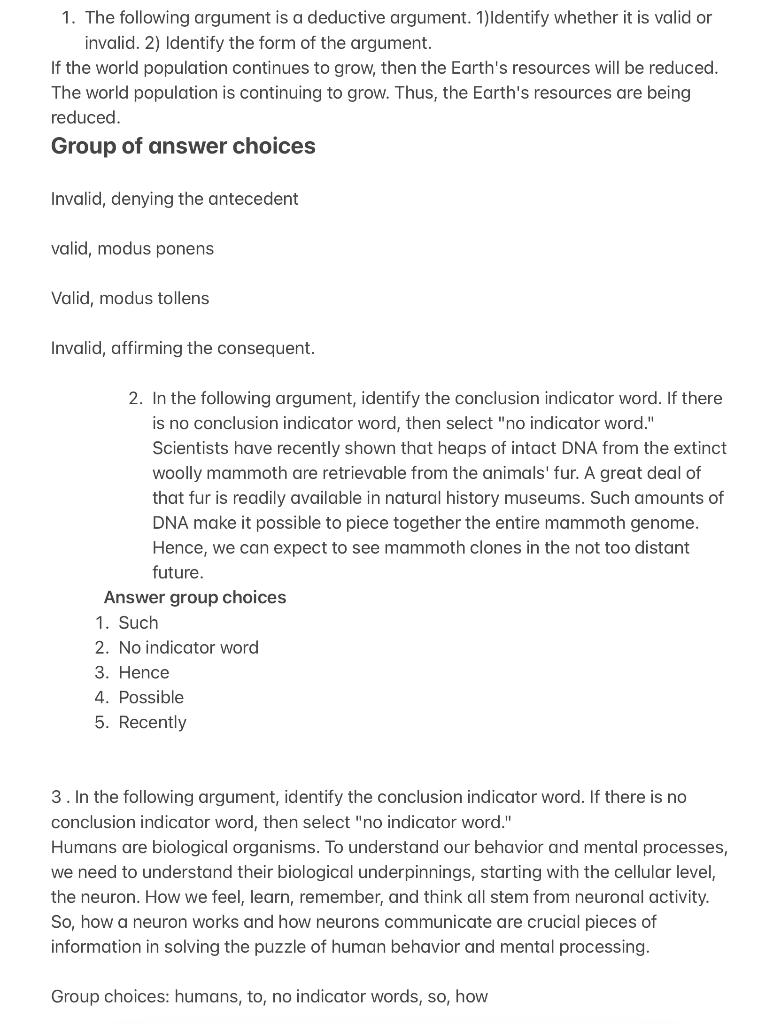 Solved 1. The following argument is a deductive argument. 1) | Chegg.com