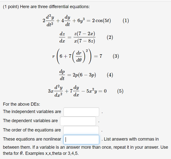 Solved (1 point) Here are three differential equations: day | Chegg.com