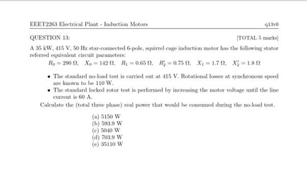 Solved EEET2263 Electrical Plant - Induction Motors 9130 | Chegg.com