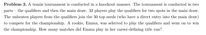 Solved Problem 3. A tennis tournament is conducted in a | Chegg.com