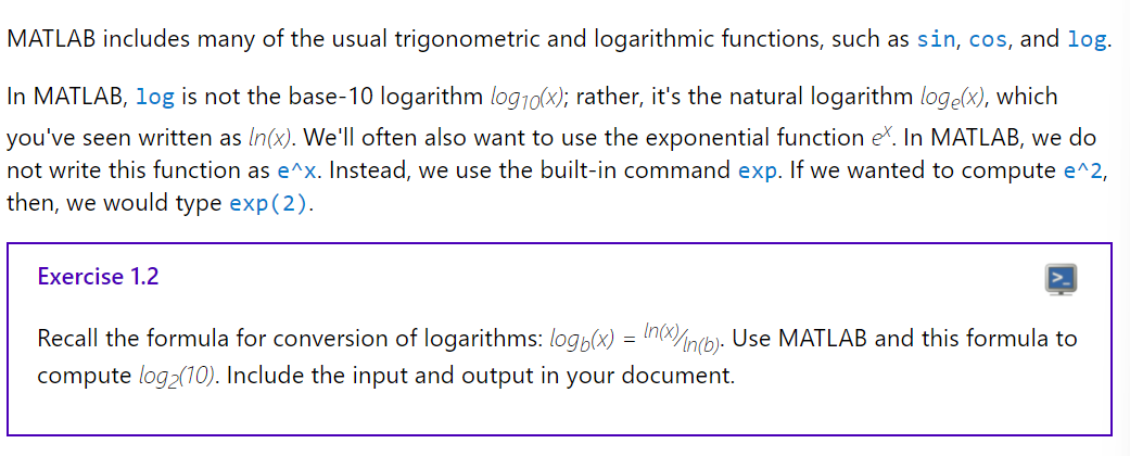 Solved MATLAB includes many of the usual trigonometric and | Chegg.com