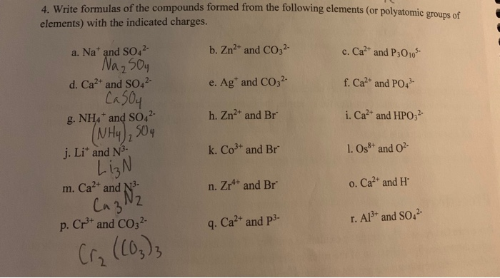 Solved 4 Write Formulas Of The Compounds Formed From The