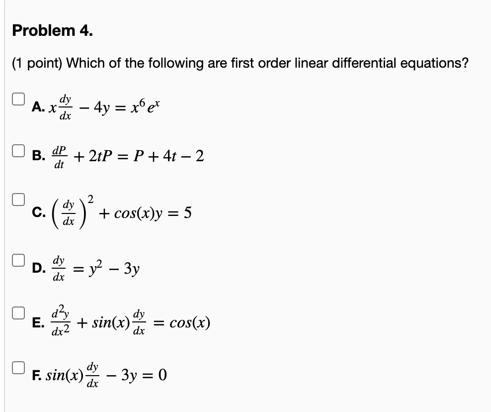 Solved Problem 4. (1 Point) Which Of The Following Are First | Chegg.com