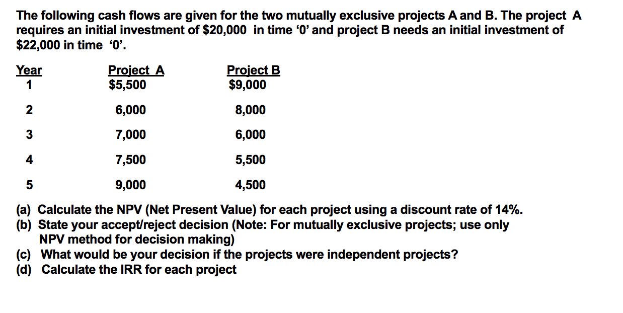 Solved The following cash flows are given for the two | Chegg.com